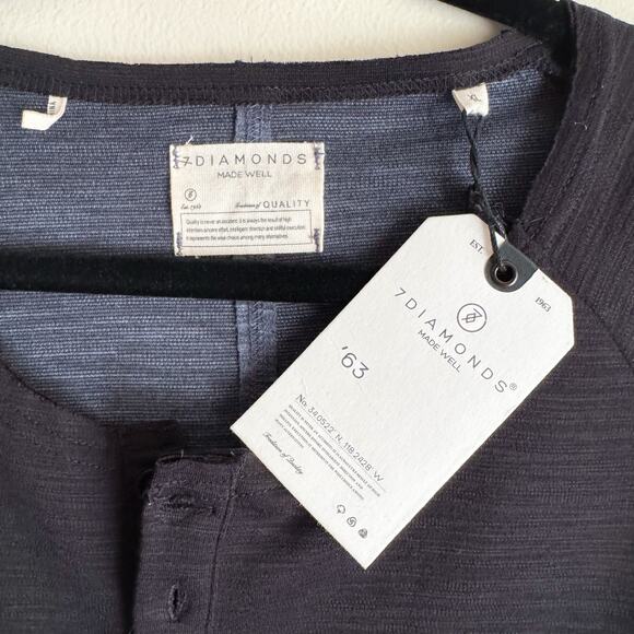 7 Diamonds Black + Blue Long Sleeve Henley XL NWT Casual Norm - Picture 3 of 7
